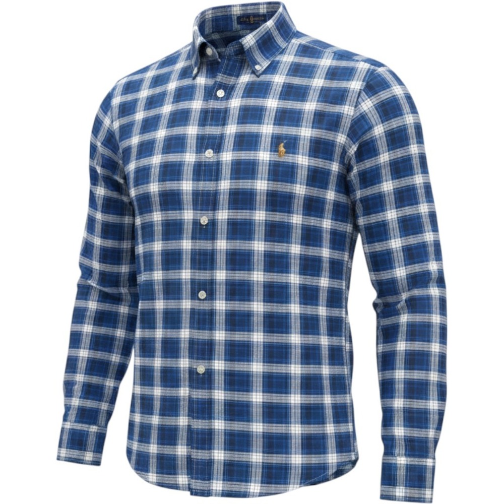 Ralph Lauren Mens Plaid Button Down Shirt Long Sleeve Polo Pony Logo Blue XXL